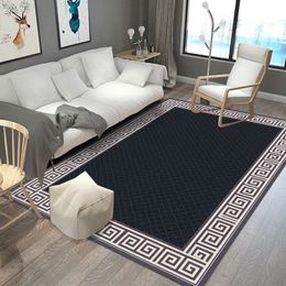High Quality Traditional Classical Chinese Carpet Non-slip Black Grid Rug For Living Room Bedroom Mat Fashion Rug Mat 210317