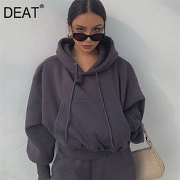 DEAT New Winter Fashion Women Clothes Hooded Drawstring Pullover Lantern Sleeves Sweatshirt And Track Pants WK0370 201126