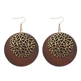 Vintage Chandelier African Ethnic Woman Earrings Wooden Round Zinc Alloy Snowflake Pendant Earring Wholesale