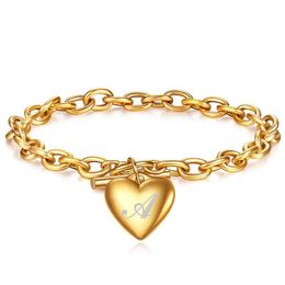 INS Popular 18K Gold Plated 316L Stainls Steel Initial Bracelets OT Buckle Titanium Steel Custom Letter Link Chain Bracelets