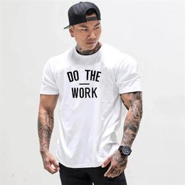 Muscle guys Fitness Mens T Shirts gym clothing Bodybuilding Clothes Men Cotton Fashion Sports T Shirt Men plus size 210317