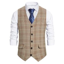 Men's Vests Autumn And Winter Casual Vest Retro Plaid Single-breasted Sleeveless Suit Vintage Groom Prom Dinner Party