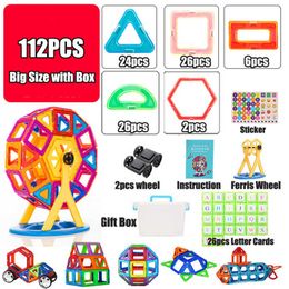 New 112pcs Big Size Designer Magnetic Constructor Toys for Children Magnetic Building Blocks Educational Toys for kids gifts Q0723