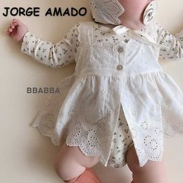 Spring Kids Girls 2-pcs Sets Plaid Bodysut + Sling White Lace Dresses Cute Style Children Clothes E7355 210610