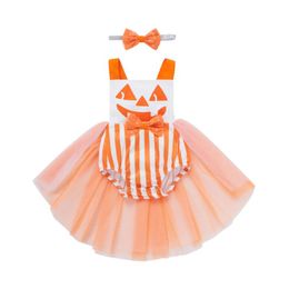 Clothing Sets 2021 Infant Baby Girl\u2021s Casual Suspender Romper Cute Halloween Printed Mesh Yarn Hem Jumpsuits And Headband