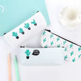 Creative Cactus Pencil Bags Purse Canvas Portable Pen Money Wallet Stripe Zipper Pouch Pocket Keyring Gift Pencilcase WLL187