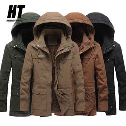 Parka Men Winter Thick Warm Fleece Windbreak Hooded Jacket Men's Fashion Military Jackets Thermal Outdoor Windbreaker 210603