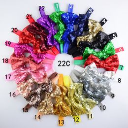 kids christmas hair bows UK - Baby Sequin bowknot headband Christmas hair bow headbands Kids Children hairband accessory 22 Colors KHA298