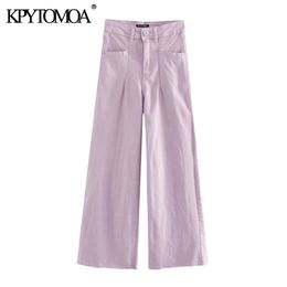KPYTOMOA Women Chic Fashion High Waist Straight Jeans Vintage Zipper Fly Pockets Frayed Hem Female Denim Pants Mujer 210809