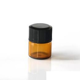 1/4 Dram (1 ml) Amber Glass Vial w/Black Screw Cap and Orifice Reducer - Essential Oil Aromatherapy Sample Bottles
