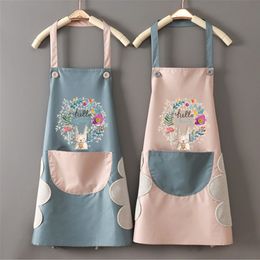 Easter Household Kitchen Apron Female Waterproof Oil Resistant Waist MEN'S Overalls Fabric Bib With Pocket Home Cleaning Tool