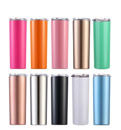 IN STOCK 20oz Skinny Tumbler seamless Stainless Steel slim tumbler with slid Lid and clear Straw Vacuum Insulated sippy cup