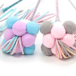 Cat Toys Fringed Bells Funny Stick High-quality Polyester Wool Ball Fabric PVC Tube291l