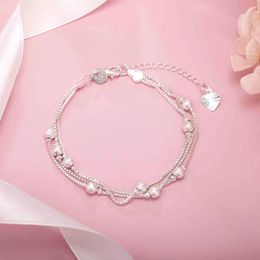 new 925 sterling Sier Geometry beads Chain Bracelet for Women Fashion Wedding Fine Jewelry Christmas Gift 8inch