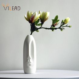 VILEAD Ceramic Face Flower Vase Figurines Modern Head-Shaped Living Room Desk Decoration Flowerpot Vases for Interior Decor Gift 210310