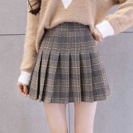 Autumn Women Korean Plaid Skirt Lattice High Waist Slim Fashion Woolen Thicker Preppy Mini Skirts W09 210526