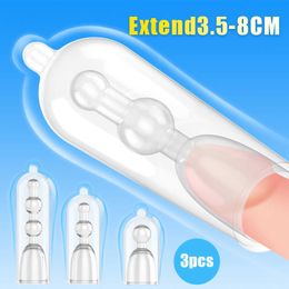 Massage Items 3PCS Glans Extend Penis Sleeve Comdom Reusable Male Cock Extender Dick Sleeve Sex Toys for Men Extend 3.5-8.0cm