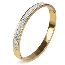 12 Styles 3 Rows Rhinestone Gold Colour Stainless Steel Bangle Cuff Bracelets for Women Crystal Open Wedding Jewellery Q0719