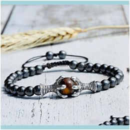 Beaded Bracelets Jewelrybeaded Strands Fashion Mens Casual Beaded Bracelet Natural Stone Hematite Alloy Dragon Claw Grab Tiger Eye Adjusta