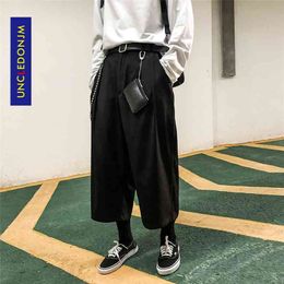 UNCLEDONJM Men's Summer Trousers Calf-Length Pants Loose fit Waist Straight Breathable Solid Casual For men XK001 210715