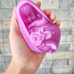 Baby Silicone Mold Rose Baby Soap Molds Gypsum Chocolate Candle Mold Clay Resin Fondant Mould Flower TS0075 PRZY Silicone 210225