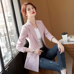 Large size S-4XL women's jacket office suit high quality autumn slim fit plaid ladies blazer Casual 210527