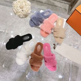 High quality womens wool slippers sandals spring and autumn winter flat bottom luxury designer fashion non slip new classic letters indoor open toe warm size 35-42