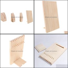 Packaging Jewelry Pouches, Bags 4 Pcs Necklace Pendant Display Stand Holder Rack, 1 Wood Color & 3 Beige Drop Delivery 2021 Qx5Hn