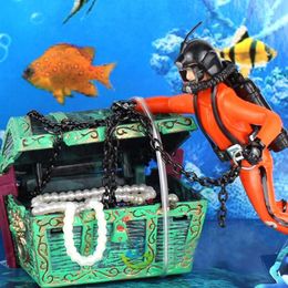 Decorations Air Action Diver Treasure Chest Decor Aquarium Decoration Underwater Landscape Ornaments