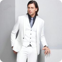 Men's Suits & Blazers White Costume Homme Business Men 3 Pcs Notch Lapel Fashion Groom Wedding Terno Masculino Slim Fit Blazer Jacket+Pant+V