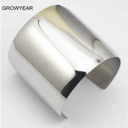 316l Stainless Steel Jewellery Plain Silver Colour Wide Open Cuff Bangle Bracelet Women Q0717