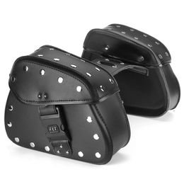 1 Pair Motorcycle Password Lock Saddlebags Side Storage PU Leather Saddle Bag Universal Black