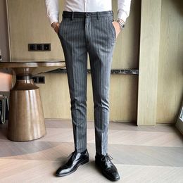 Striped Men's Suit Pants Casual Business Dress Pants Formal Social Wedding Trousers Slim Fit Streetwear Costume Homme 210527