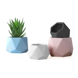 Modern Geometric Ceramic Pot Planter Triangle Faceted Flower Vase Hexagonal Vessel 5.9/6.7/7.7 inch White Black Pink Blue Gray