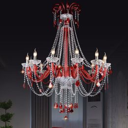 Chandeliers Shopping Mall Led Pendientes Wedding Candle Chinese Red Crystal Light Chandelier Coffee Shop El Villa Stair Lamp