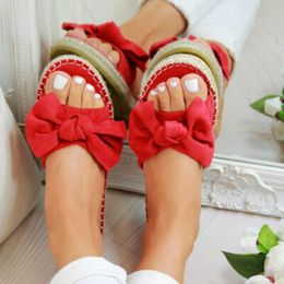 Woman Women Terlik 2023 Slippers Slip on Sandals Bow Flat Linen Summer Sliders Espadrille Shoes Chanclas De Mujer 7889