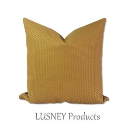 -Moderno minimalista Luz de lujo amarillo tejido de cuero de cuero de lujo diseñador de lujo almohada modelo sofá suave almohada