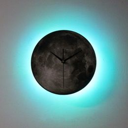 glowing night lamps UK - Wall Clocks 16 Colors 3D Print Moon Globe Lamp Glowing Clock ,Remote, Night Light For Home Bedroom Decor Children