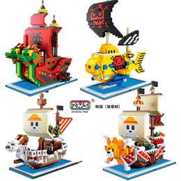 ZMS Mini Blocks One Piece Corsair DIY Building Toys Pirate Ship Juguetes Thousand Sunny Cartoon GOING MERRY Boat Kids Gifts Q0723