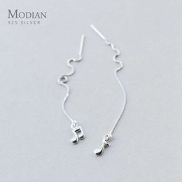 High Quality 925 Sterling Silver Music Symbol Long Chain Drop Earrings for Women Fashion Jewellery 210707