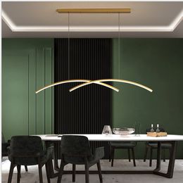 Nordic chandelier gold/black modern minimalist LED strip bar creative personality art light luxury desk minimalist pendant light