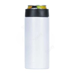 12oz Sublimation Can Tumblers Cooler 335ml DIY Heat Transfer Slim Straight Cup Insulator Stainless Steel Double Wall Beverage Cold Keeper Sea Way DAT319