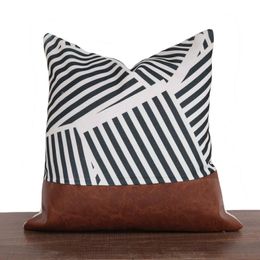 Cushion/Decorative Pillow Home Decoration Cover Black Stripe Cushion Case 45x45CM Brown Faux Leather Cotton Pillowcase Car Sofa Living Room