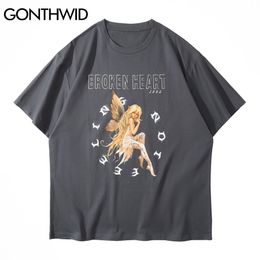 GONTHWID Tees Shirts Hip Hop Casua Cartoon Elves Butterfly Girl Print T-Shirts Harajuku Streetwear Punk Rock Gothic Tshirts Tops C0315