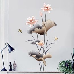 Wall Stickers 3D Effect Lotus Large Living Room Decorative Home Decor Flower Decals Bedroom PVC Art Design