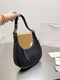 Luxury Designer Handbag Black White Soft Leather womens half moon bag woven handle Purse fashion style zipper Totes 26cm Clemence leather