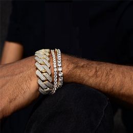 19MM Three Row cz 5A cubic zirconia iced out bling hip hop Rock punk Boy men big heavy cuban bracelet 19cm 21cm 211124