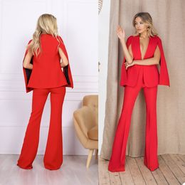 Spring Red Girls Pants Suit Mother of the Bride Suits Women Evening Party Prom Tuxedos Work Wear For Wedding 2 pcs