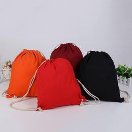 4 Colors Canvas Rope Pulling Backpack Bag Halloween Handbag Shopping Cotton Canvas Tote Shoulder Bags Pocket Drawstring Storage Bag