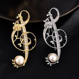 Pins, Brooches Elegant Retro Freshwater Pearl Brooch Pin Collar Clothing Accessories Zircon Men's Suit Musical Note Luxury Jewellery